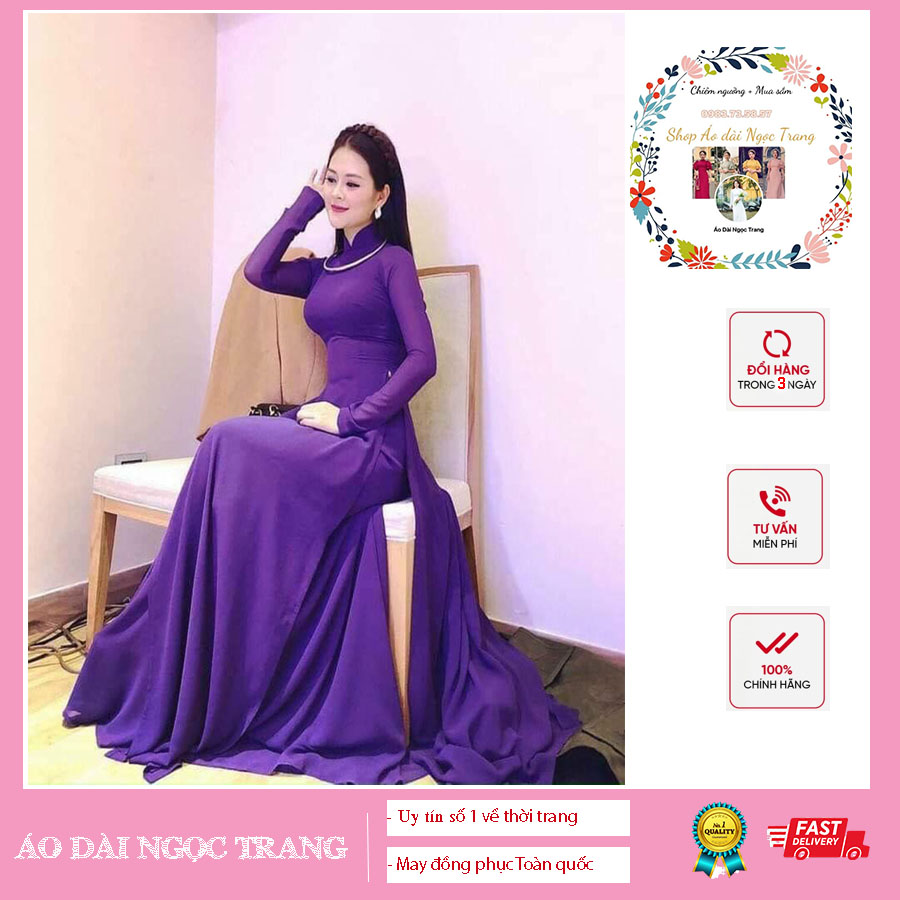 Áo dài trơn truyền thống, Áo dài Tím 4 tà/2 tà - Lụa dày dặn, co giãn 4 chiều giá rẻ tận xưởng Áo dài Ngọc Trang
