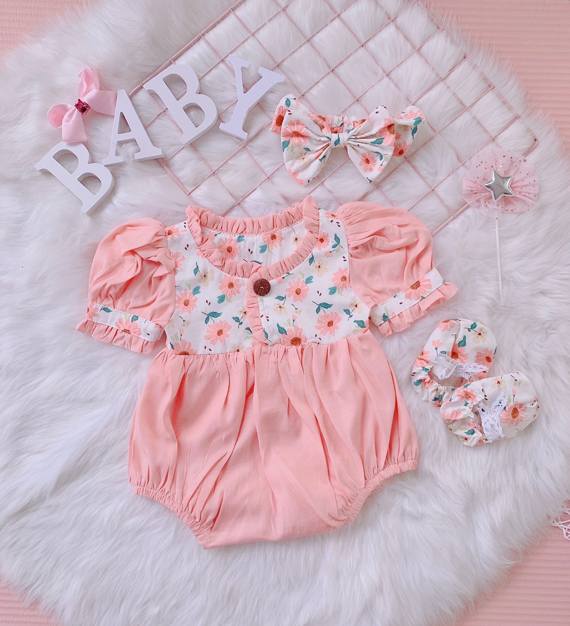 Body áo liền quần cho bé đầy tháng, thôi nôi