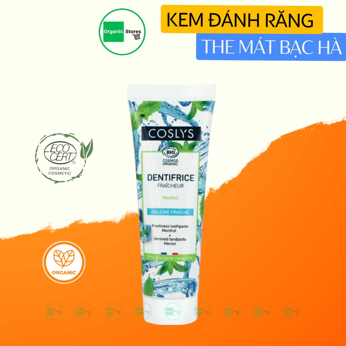 Kem đánh răng hữu cơ the mát hương bạc hà 100gr - Coslys