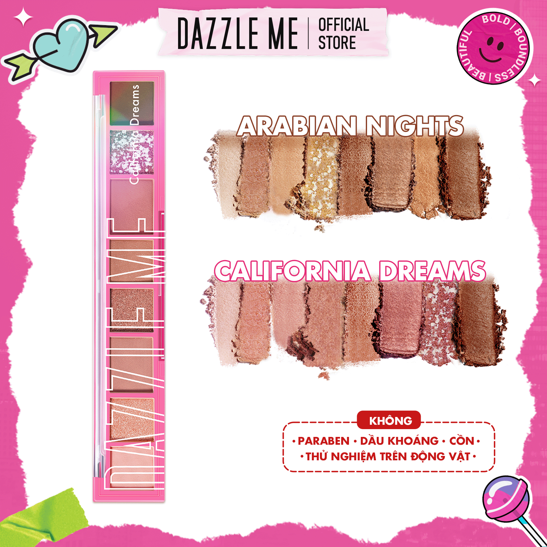 DAZZLE ME Bảng Phấn Mắt 8 Ô Độ Lên Màu Cao Nhũ Ánh Kim Lâu Trôi Chống Thấm Nước The World Traveler Eyeshadow Palette 8g