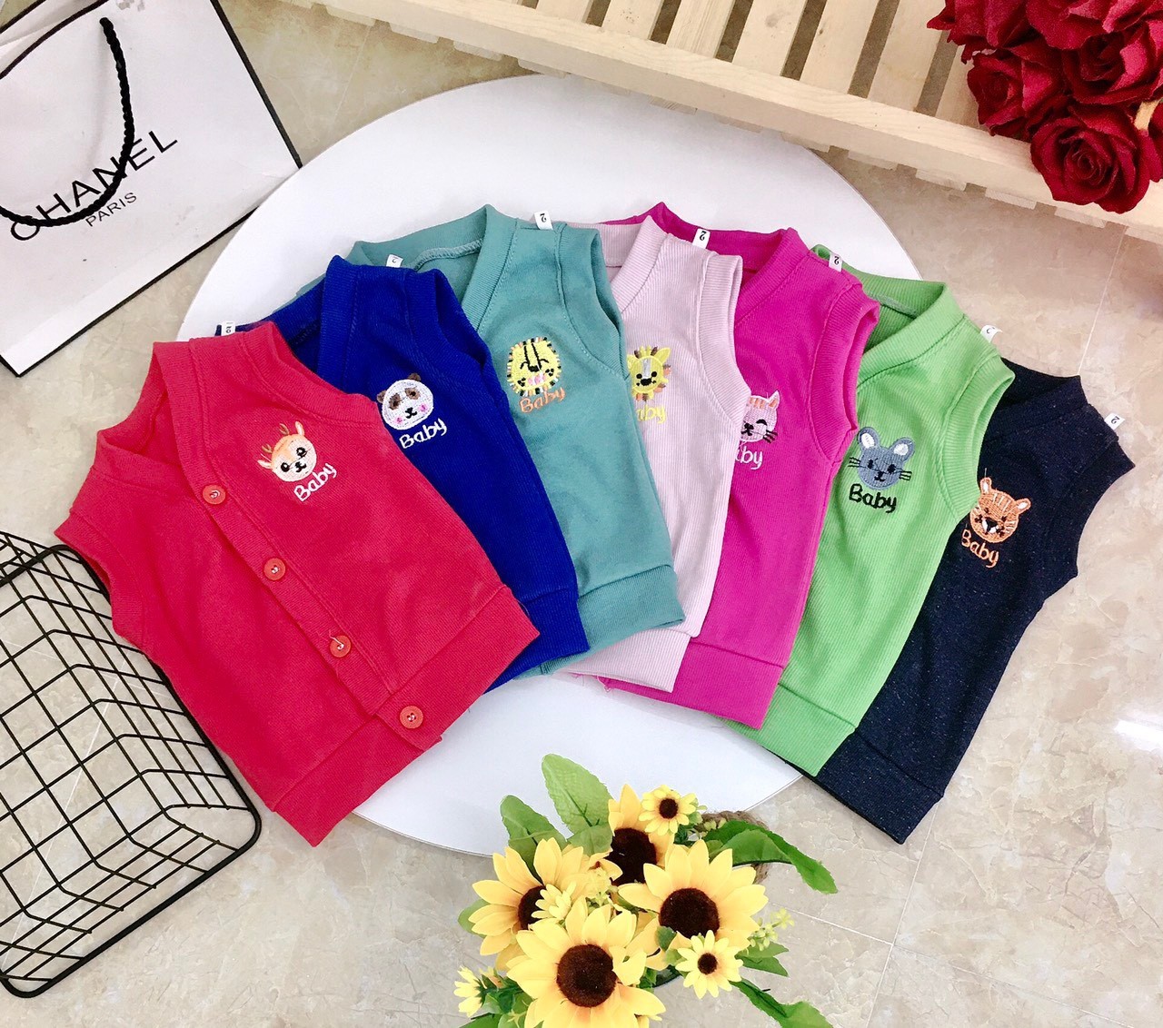 Áo len cardigan thu đông cổ tim thêu hình thú cưng cho bé từ 7-18kg