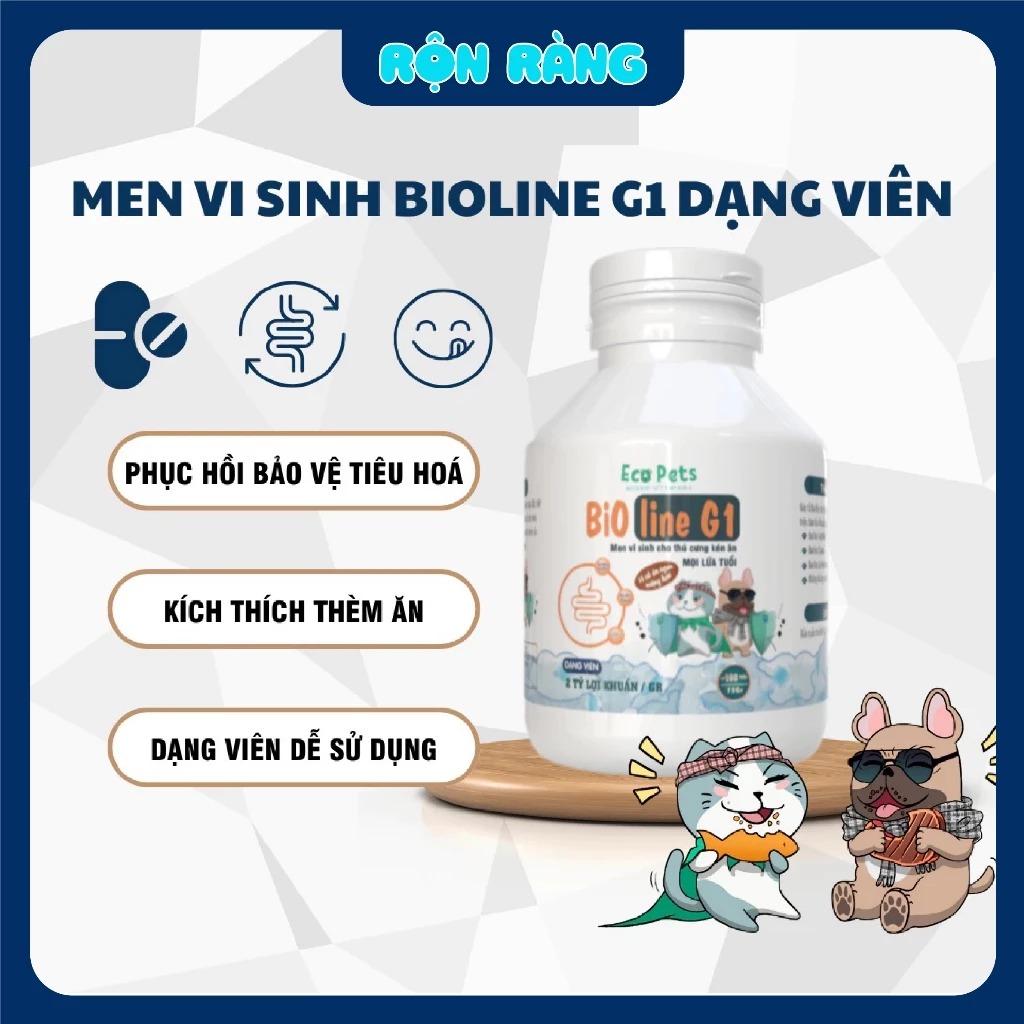  Men Vi Sinh BIOLINE G1 Dạng Viên Giúp Hỗ Trợ và Ổn Định Tiêu Hoá Cho Chó Mèo Hũ 200 viên 