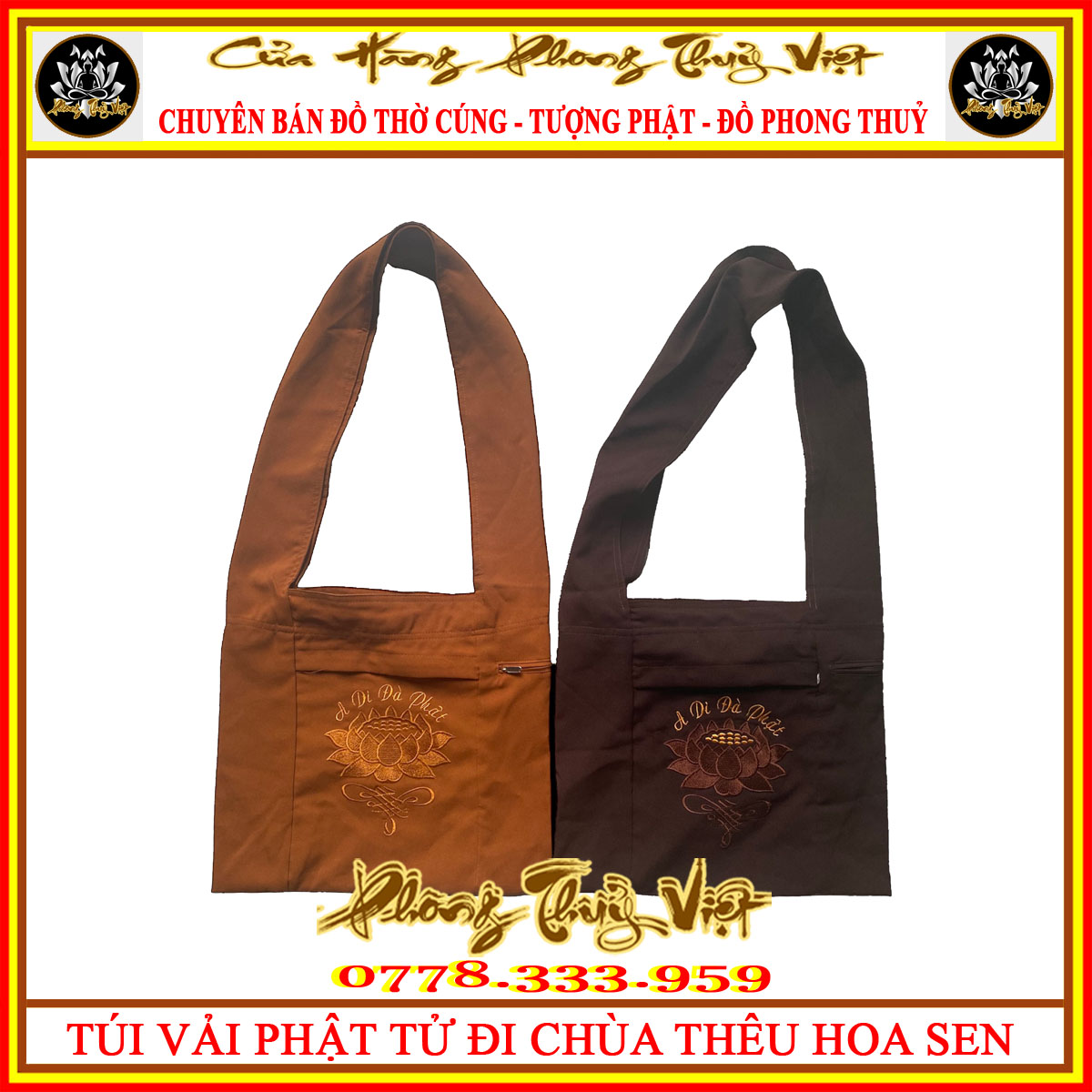Túi vải đi chùa thêu hình hoa sen vải đẹp