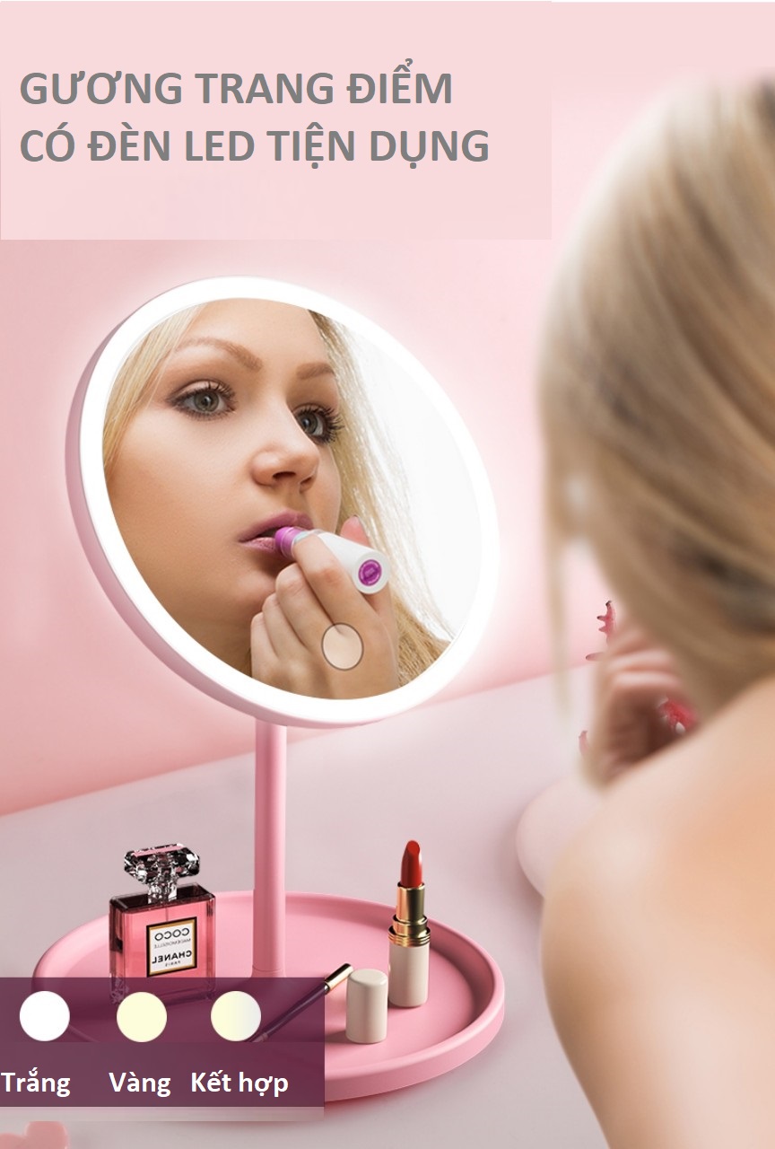 Gương Trang Điểm Tròn Để Bàn Có Đèn Led Cảm Ứng 3 Chế Độ Ánh Sáng Sạc Điện USB - Gương Thông Minh Có Đèn Cảm Ứng Siêu Lung Linh Magic Makeup Mirror With Sensor Led