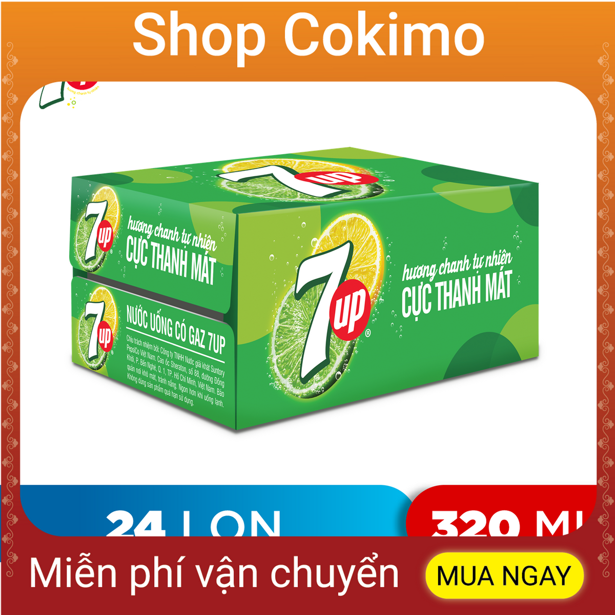 Thùng 24 Lon Nước Ngọt Có Gaz 7Up (320ml/lon) DTK98578829 - Shop Cokimo - 24 cans of freshwater with gaz 7up (320ml / can)