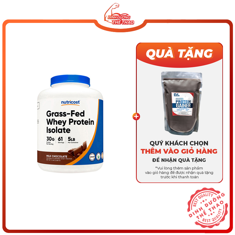 Nutricost grass fed whey protein isolate 5lbs | bổ sung đạm whey sạch giúp phát triển cơ bắp