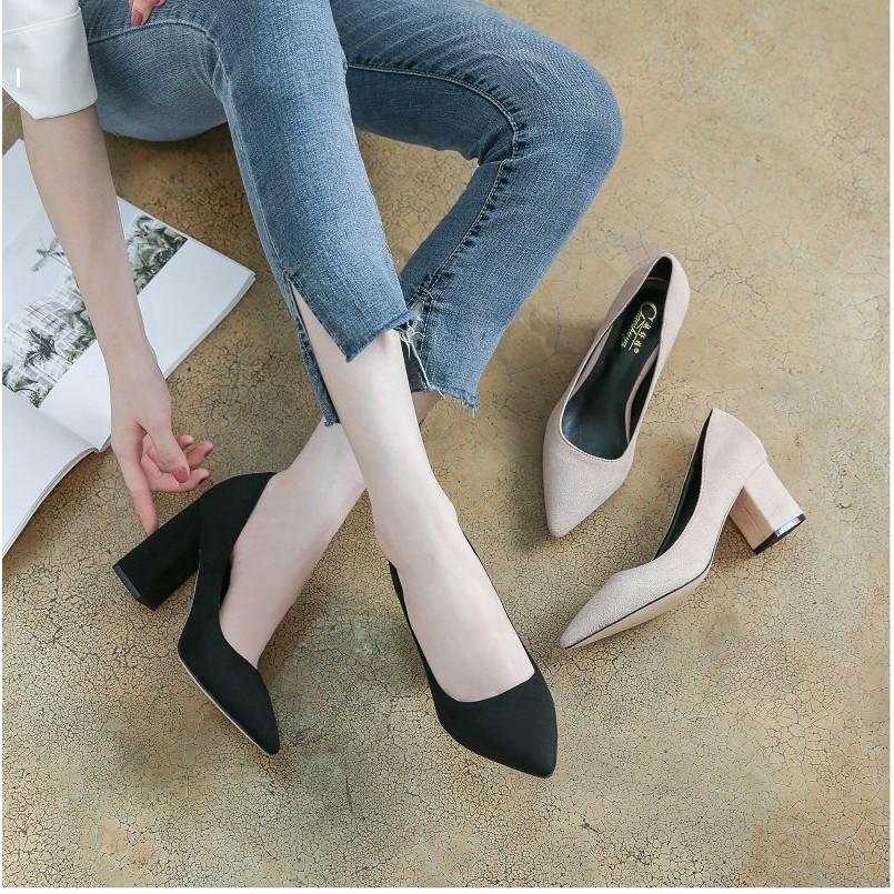 Giày cao gót da lộn cao 5p đế vuông cực chất thương hiệu Vietvalani LNC48