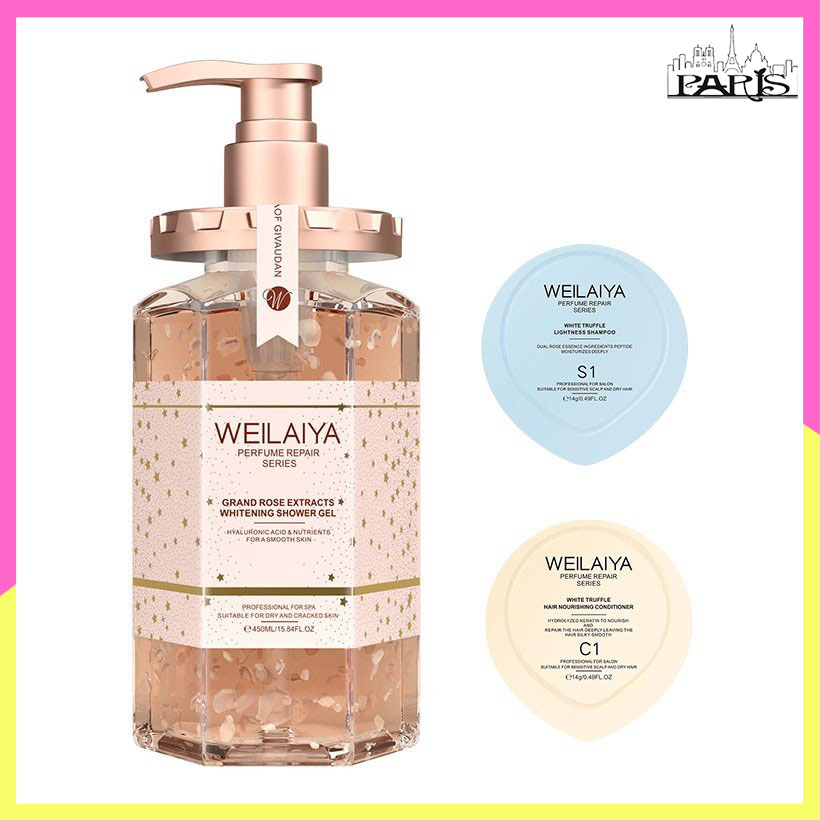 Sữa tắm trắng da tủy mật hoa hồng Damask Weilaiya 450ml - The Paris