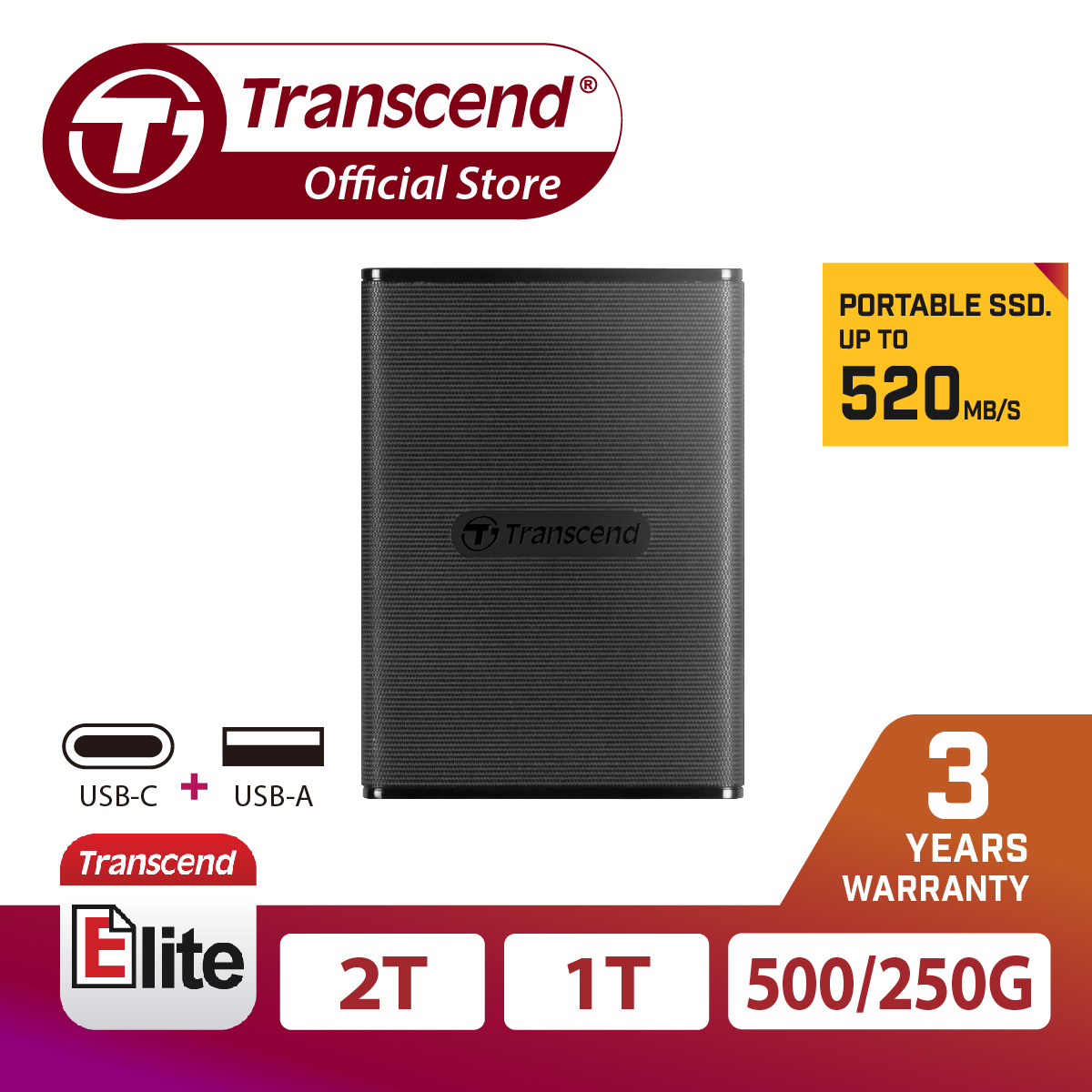 Ổ cứng di động external ssd transcend esd270c usb 3.1 gen2 type-c ts1tesd270c - hàng chính hãng