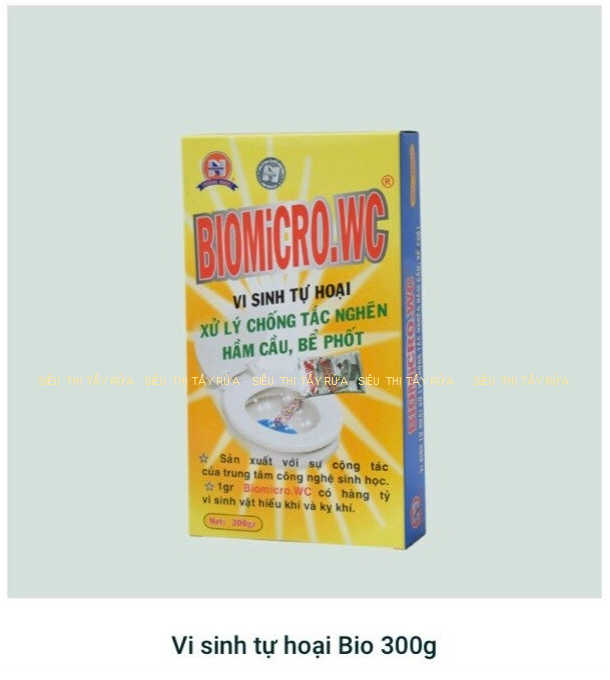 Bột men vi sinh tự hoại biomicro.wc 300gr xử lý chống tắc nghẽn hầm cầu, bể phốt - sản phẩm chuyên xử lý hầm cầu