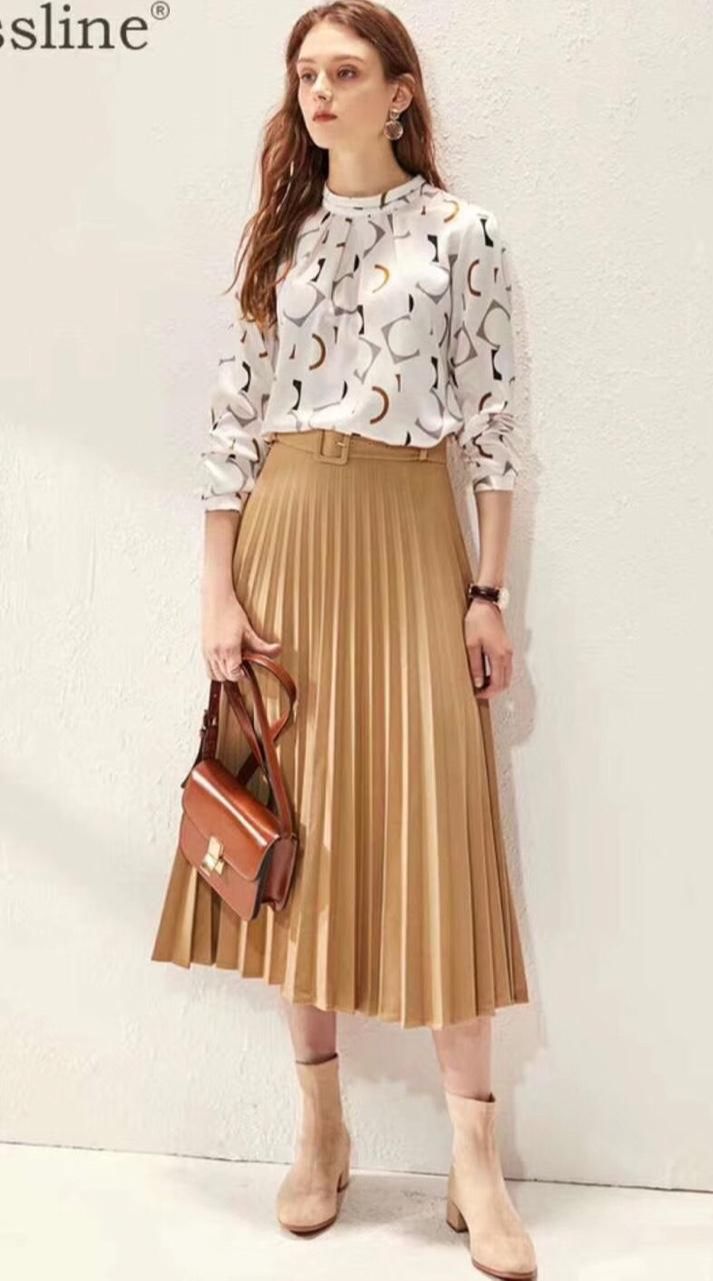 Chân váy xếp li dáng dài sang chảnh kèm đai