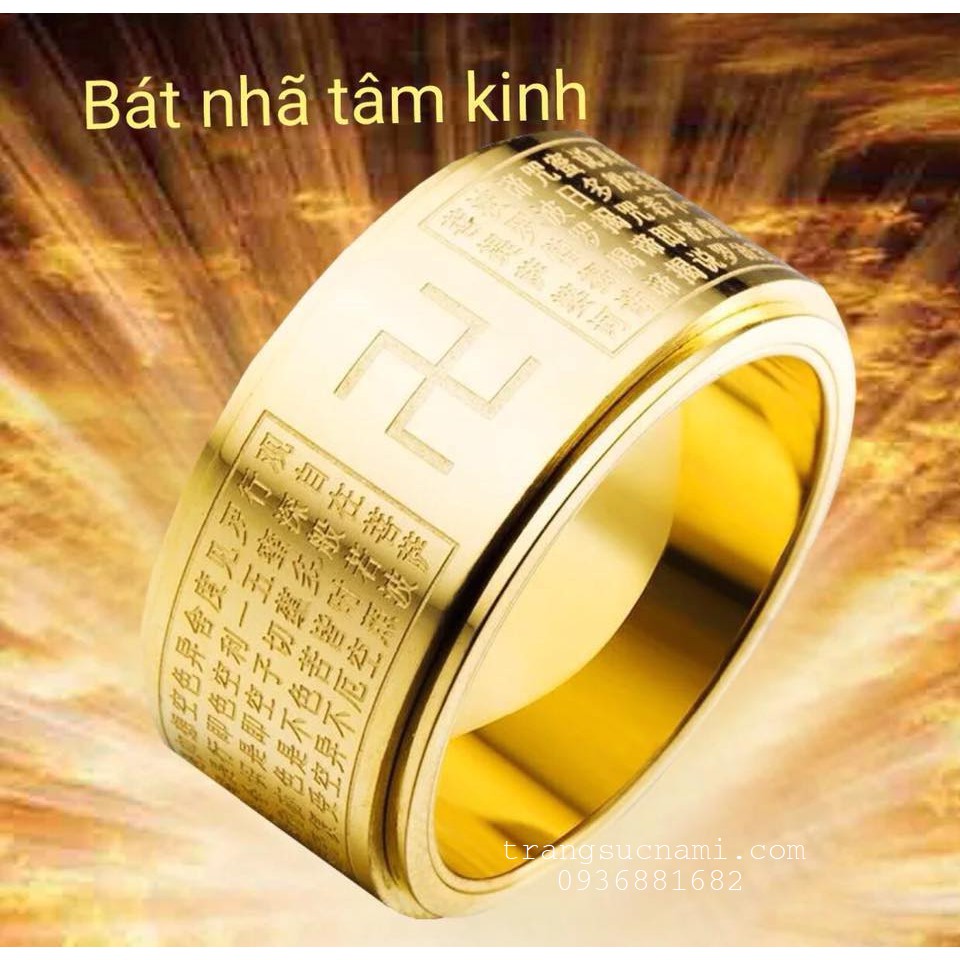 Nhẫn Bát Nhã Tâm Kinh Siêu VIP, Nhẫn Tài Lộc Xoay 360, Nhẫn Hot (màu vàng)  - MixASale