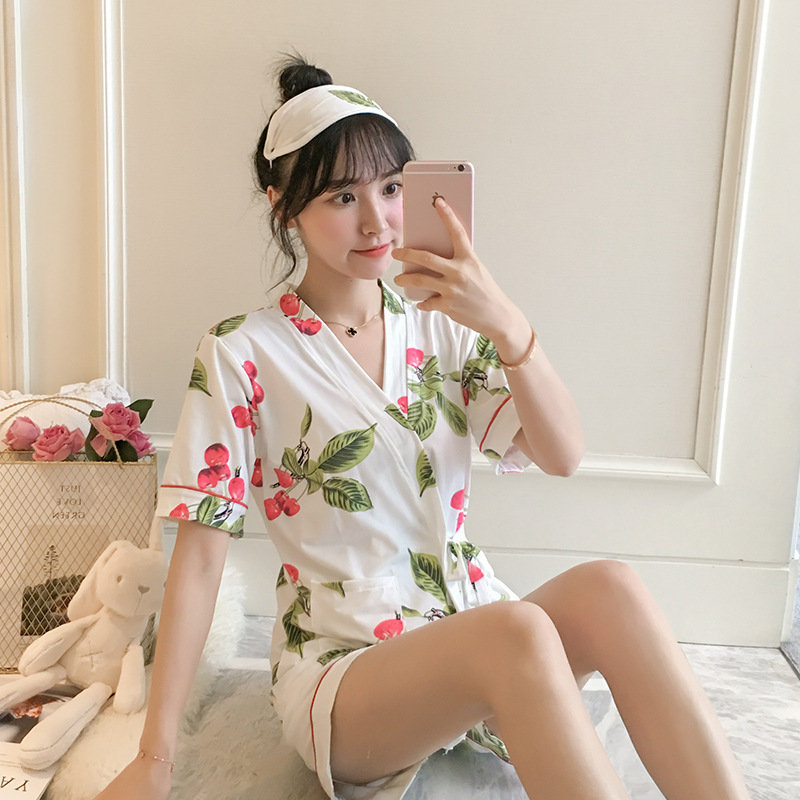 [Siêu xinh] Bộ ngủ bộ mặc nhà gồm quần short và áo Kimono ngắn tay(Tặng kèm bịt mắt)