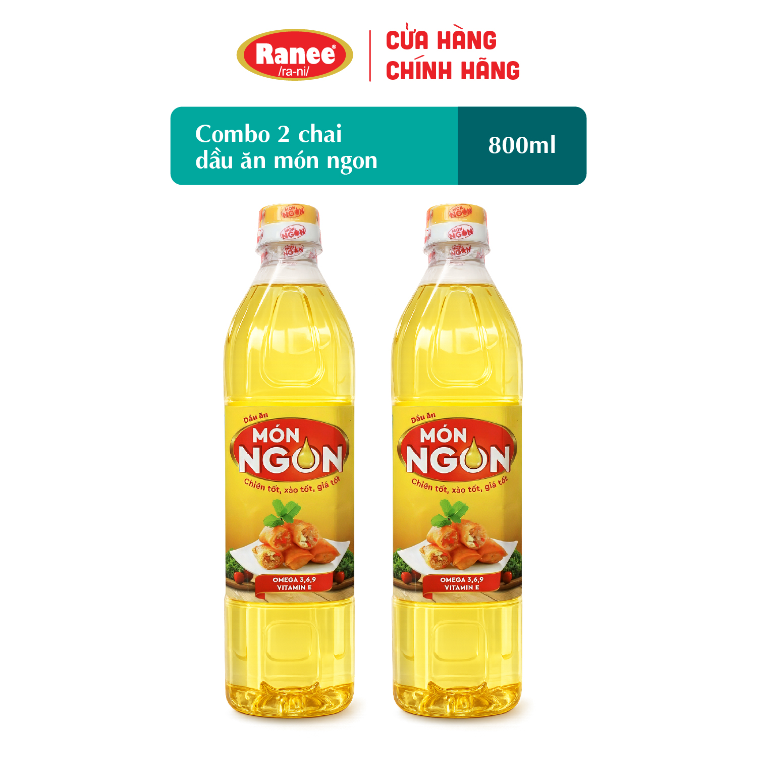{Đơn 199k tặng hộp bơ -399k tặng vá gỗ} Combo 2 chai Dầu ăn Món Ngon 880ml ( 2 chai x 880ml)