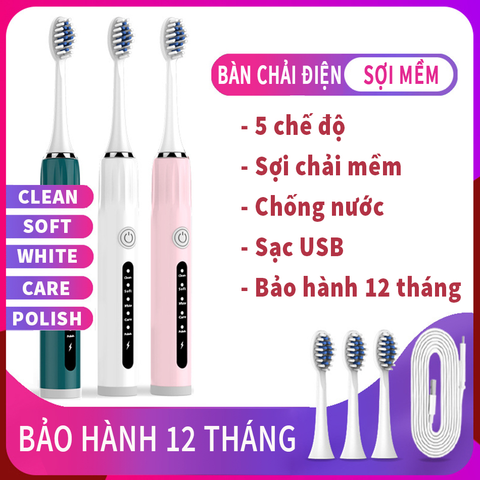 Bàn chải đánh răng điện tự động A1 lông mềm Cao Cấp Bàn chải điện gia đình bảo hành 12 tháng Máy đánh răng điện lông mềm bảo vệ nướu cho người lớn và trẻ em