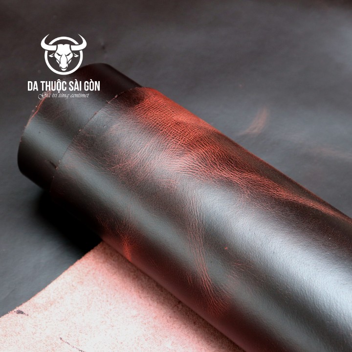 Da bò pullup wax cao cấp màu nâu đỏ thương hiệu Da Thuộc Sài Gòn - Mua da bò lẻ