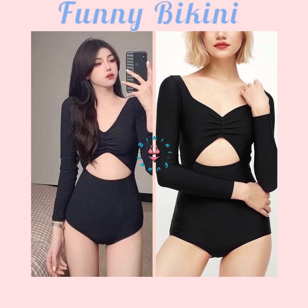 Bikini đồ bơi nữ đi biển 1 mảnh nhún ngực hở lưng funny bikini ms-p099