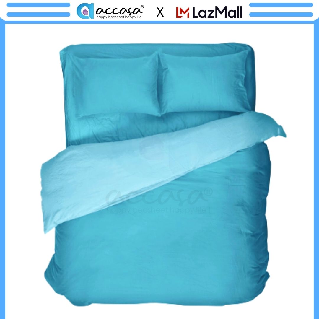 Ga giường 4 món cotton poly màu xanh dương 160x200cm Accasa Purity chống phai nhăn xù lông Malaysia chình hãng độc quyền