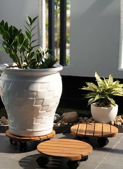 Đế Để Chậu Cây Có Bánh Xe - Chậu Hoa bằng gỗ Tự Nhiên - Đường Kính 30cm Tải trọng Max 80kg - Đế để chậu cây, kệ giá đỡ chậu hoa cây cảnh Goodwood