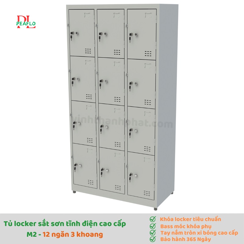 Tủ sắt đựng đồ cá nhân locker 12 ngăn cánh kiểu TS984-3K PEAFLO cao cấp