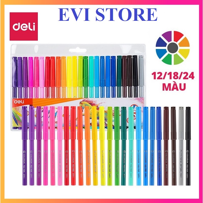 Bút màu lông 1.0mm deli 12 màu / 18 màu / 24 màu fiber pen - 10003 / 10013 / 10023