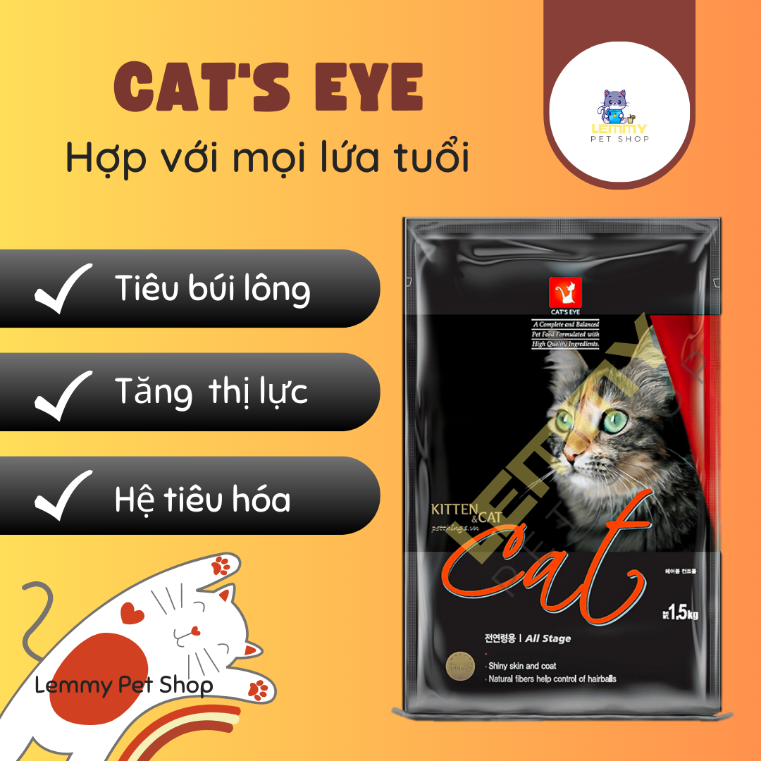 Thức ăn hạt khô cho mèo nhỏ, mèo lớn Cat's eye Hàn Quốc túi zip 1kg