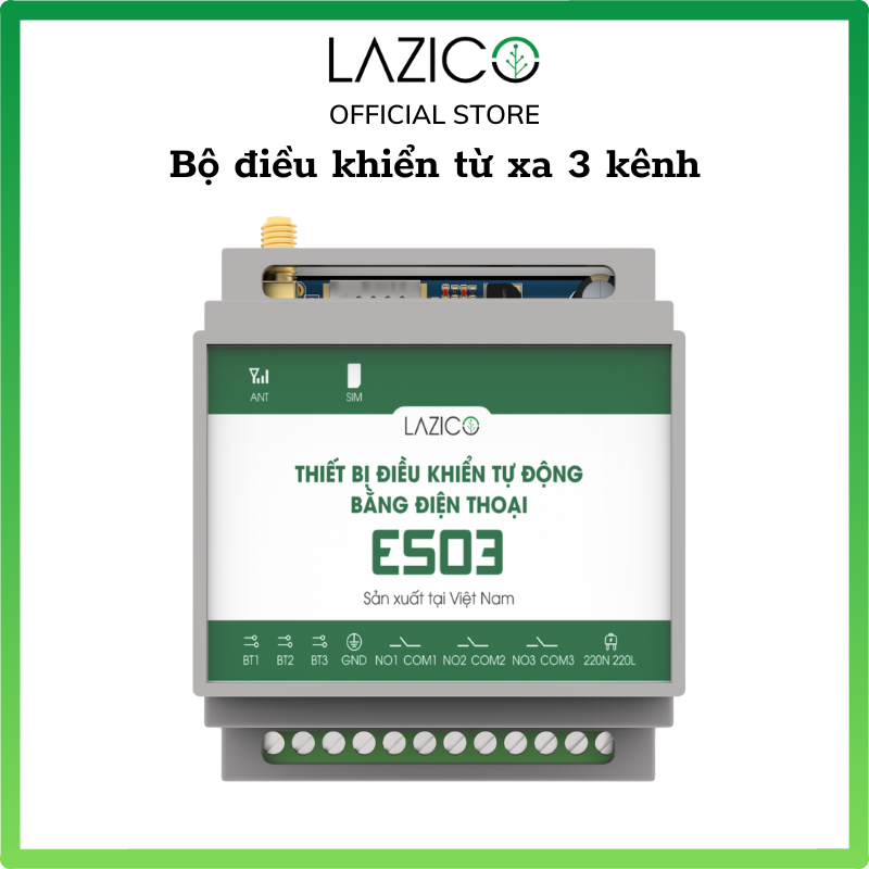 Thiết bị điều khiển từ xa máy bơm quạt đèn qua điện thoại dùng sim, bộ điều khiển 3 kênh độc lập LAZICO ES03