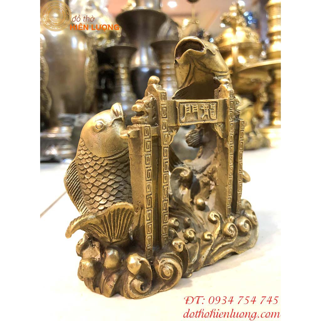 Tượng Cá Chép Vượt Vũ Môn Hóa Rồng Bằng Đồng Thau Cao 12cm