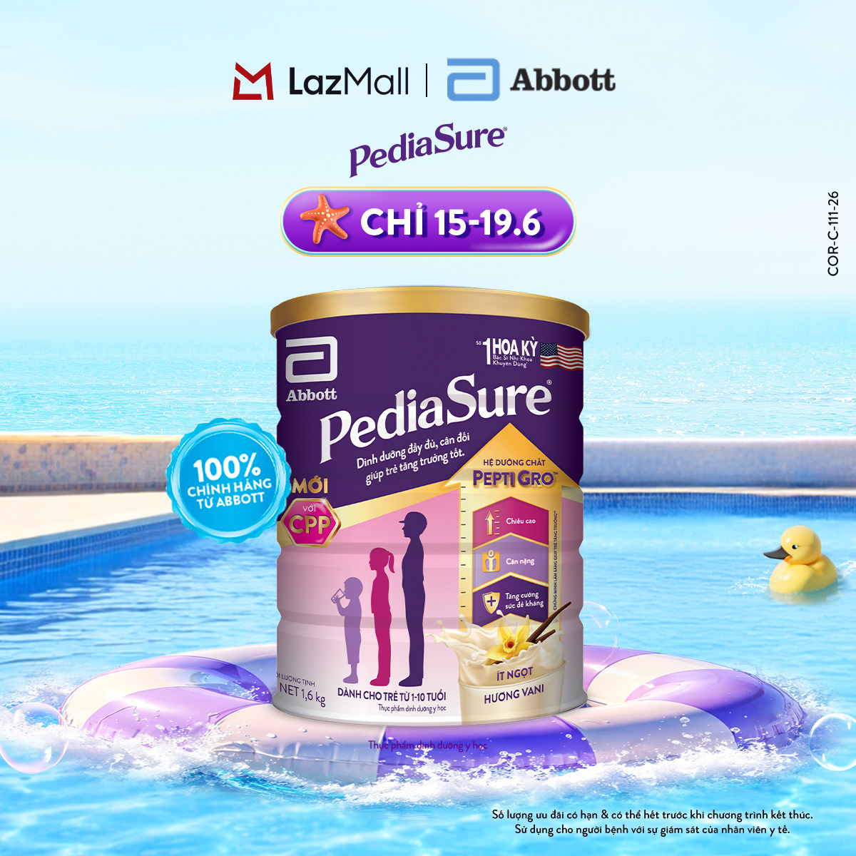 1 lon PediaSure 1-10 tuổi dạng bột hương Vani 1.6kg