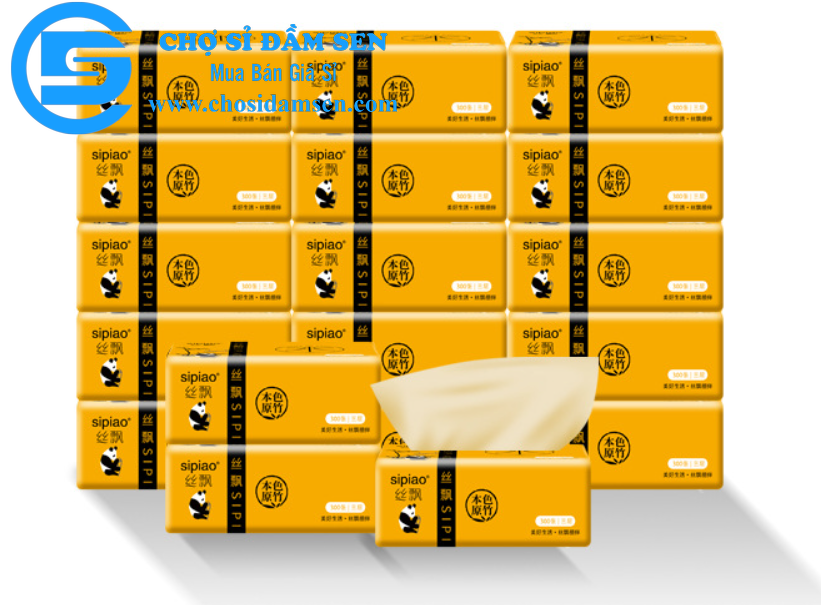 Thùng 30 gói khăn giấy ăn gấu trúc Sipiao 3 lớp chống ẩm lau miệng gói 300 tờ hàng chuẩn G63-KGSipiao