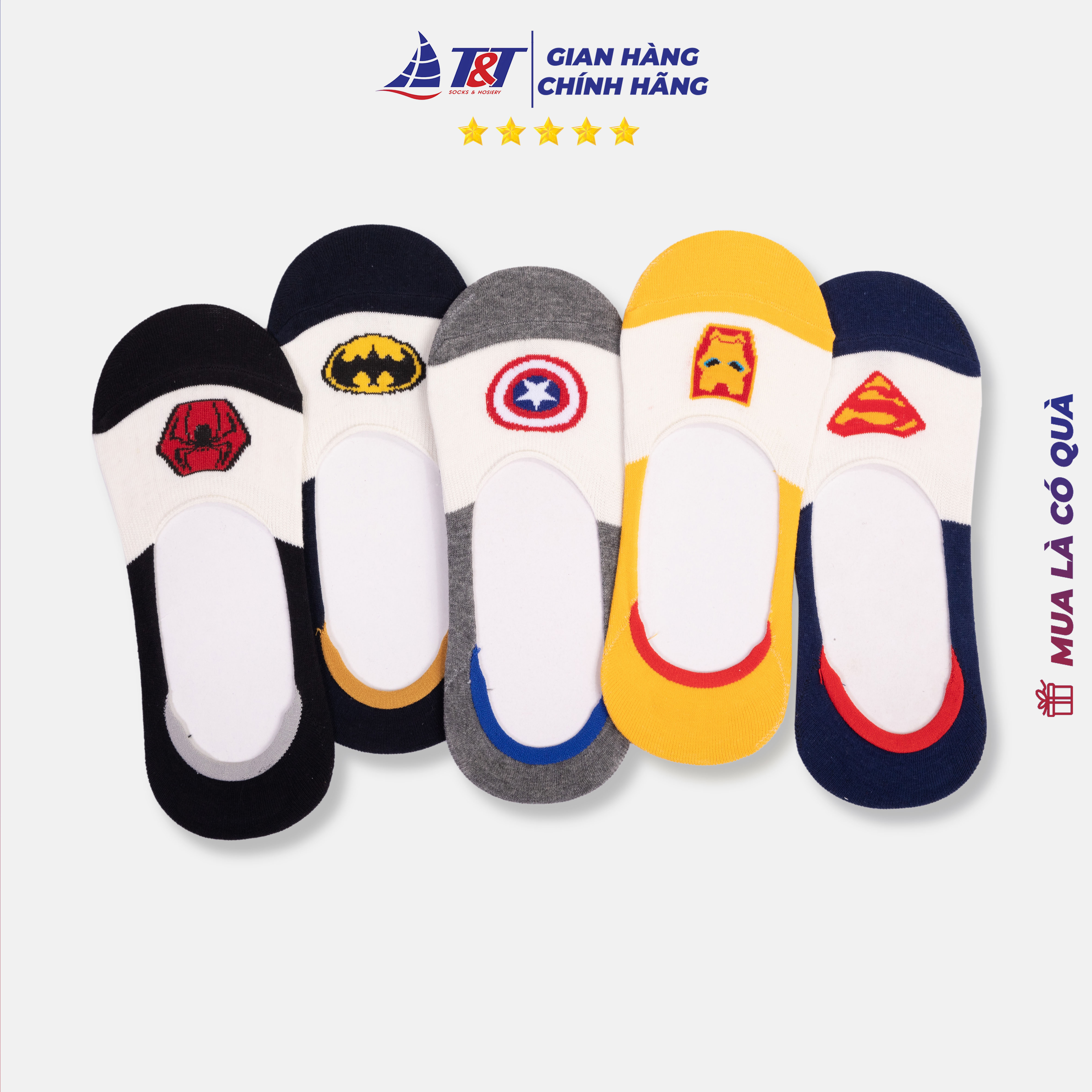 Combo 5 đôi tất hài nam siêu anh hùng t&t socks - nam31.006