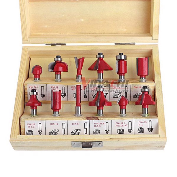 Bộ 12 Mũi Soi Cốt 6.35mm - Bộ 12 Mũi Soi Cốt Vinachi chuyên dùng cho máy phay cầm tay hoặc máy bàn router cốt 6.35 mm