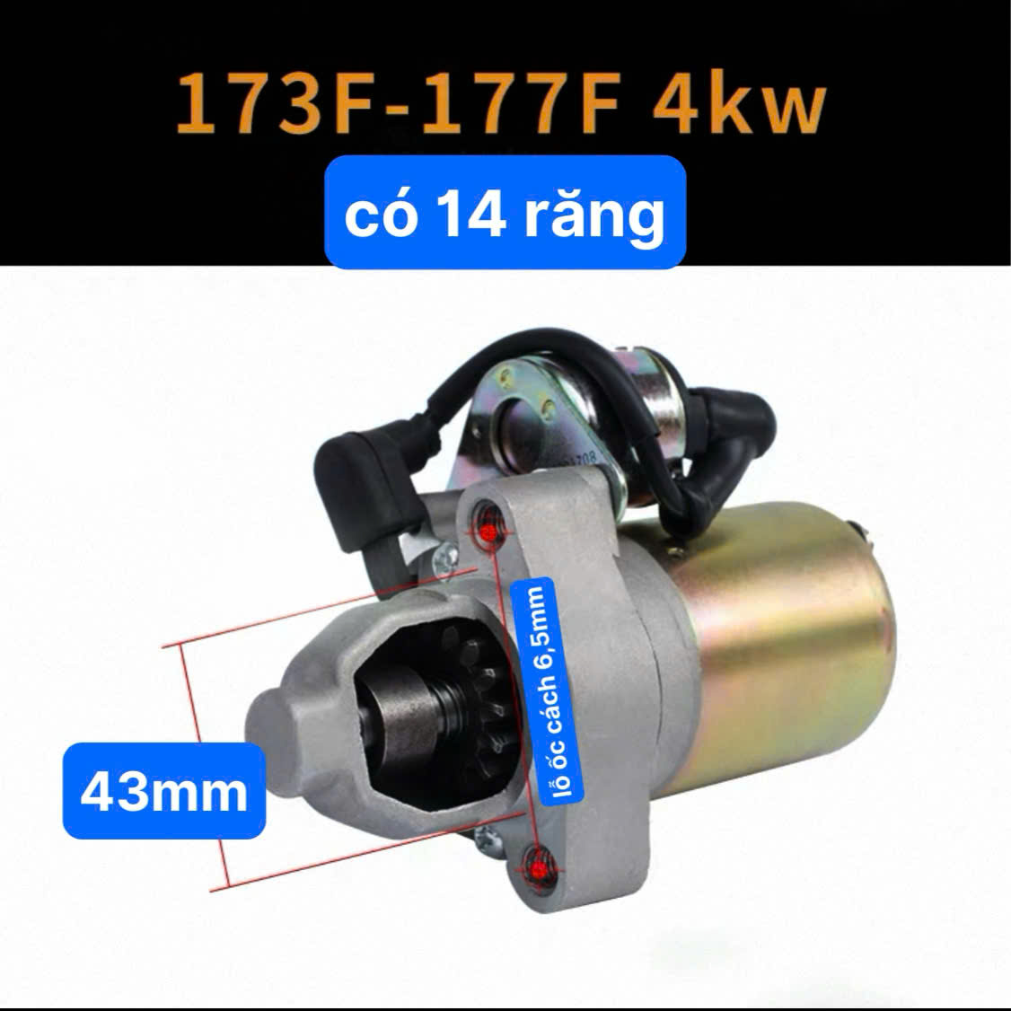 Củ Đề Máy Xăng GX240 Và 173F/177F Máy Xăng Đầu 43mm 14 Răng Lỗ Ốc Cách 65mm