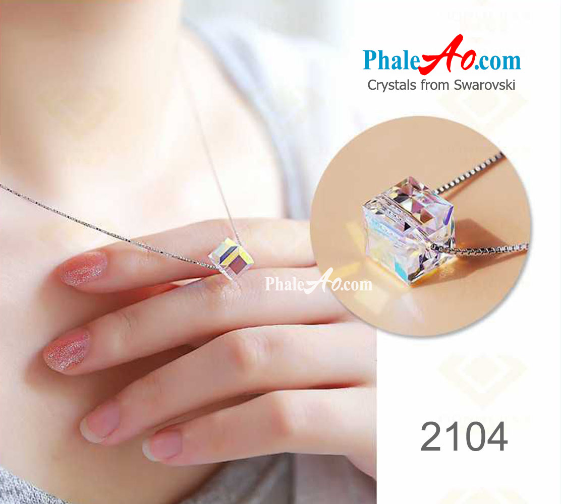 [HCM]Vòng cổ pha lê Swarovski hạt vuông 8ly cube 5601 dây chuyền bạc có thể tăng bo tùy chỉnh chiều dài