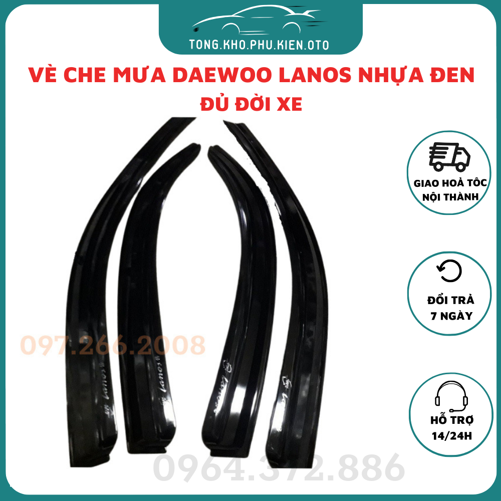 Vè che mưa xe Daewoo Lanos Hàn Quốc Phù hợp các đời xe- Mẫu nhựa đen Hàn Quốc cao cấp