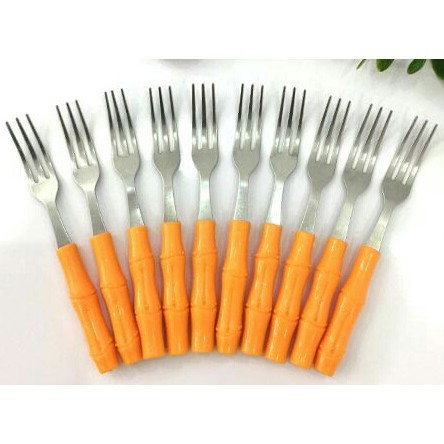 🎋🎋Set 10 Cây Nĩa TRÚC, Cán Nhựa (dài 11cm, Loại Đẹp)