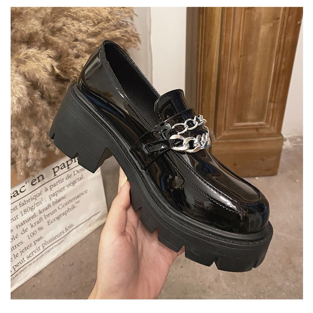 Giày lolita nữ- giày oxford nữ đế dày dây xích tăng chiều cao chất da xịn