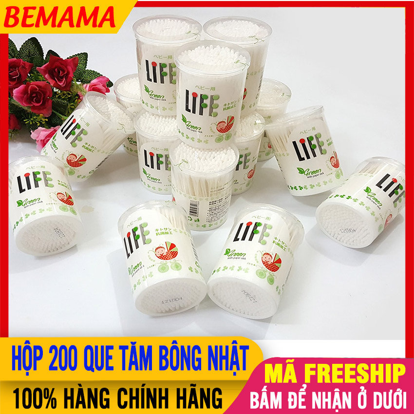 Tăm Bông Ngoáy Tai Life Nhật Bản Hộp 200 Que Cao Cấp Mềm Mịn Đầu Bông Nhỏ Kháng Khuẩn Vệ Sinh Nhẹ Nhàng Cho Bé - Tăm Bông Sơ Sinh, Tăm Bông Cho Bé Life Baby Nhật , Tăm Bông Nhật, Tăm Bông Rửa Mũi, Tai - tam bong nhat - bemama