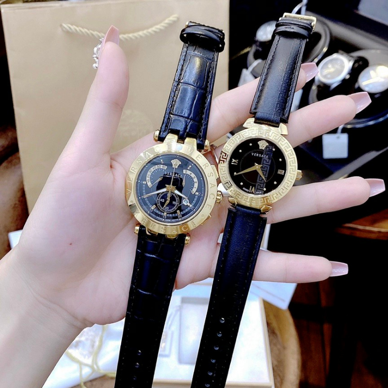 Combo Đồng hồ đôi dây da Ver$ace Daphinis & Ver$ace AnaI0GUE DlAL Men size 34mm & 43mm Fullbox,Đồng hồ đôi nam nữ chống nước, Đồng hồ đôi nam nữ tình yêu