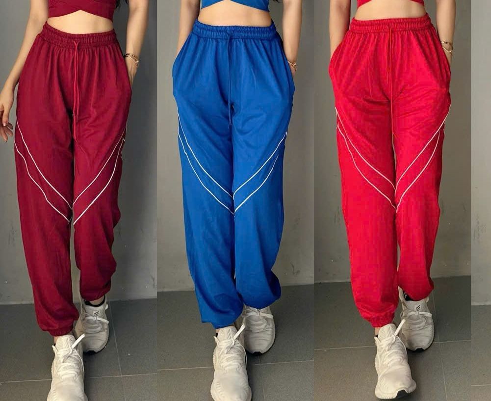 Quần Jogger Dù Thun Lạnh Co Giãn Sọc Nhỏ Thời Trang Thể Thao Nữ Nhiều Màu Cao Cấp Tập Gym Yoga Đi Chơi