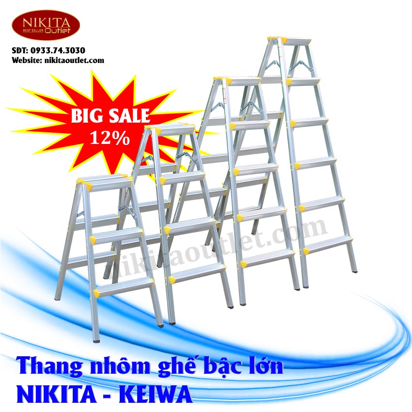Thang nhôm ghế bậc lớn KEIWA NIKITA - Tiêu chuẩn an toàn Châu Âu EN131. Bảo hành chính hãng 12 tháng - NIKITA OUTLET