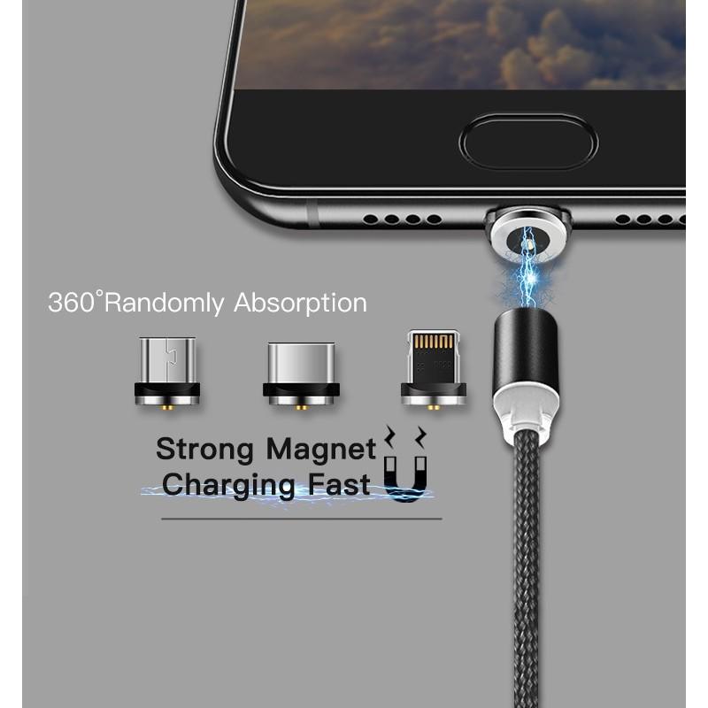 Cáp Sạc Nam Châm Đầu Lightning Tròn Xoay 360 Độ 3 trong 1 Dành Cho SAMSUNG IPHONE TypeC