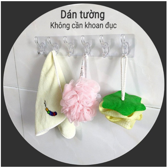 Combo 2 Thanh nhựa 6 móc treo đồ dán tường nhà tắm nhà bếp siêu dính siêu chịu lực