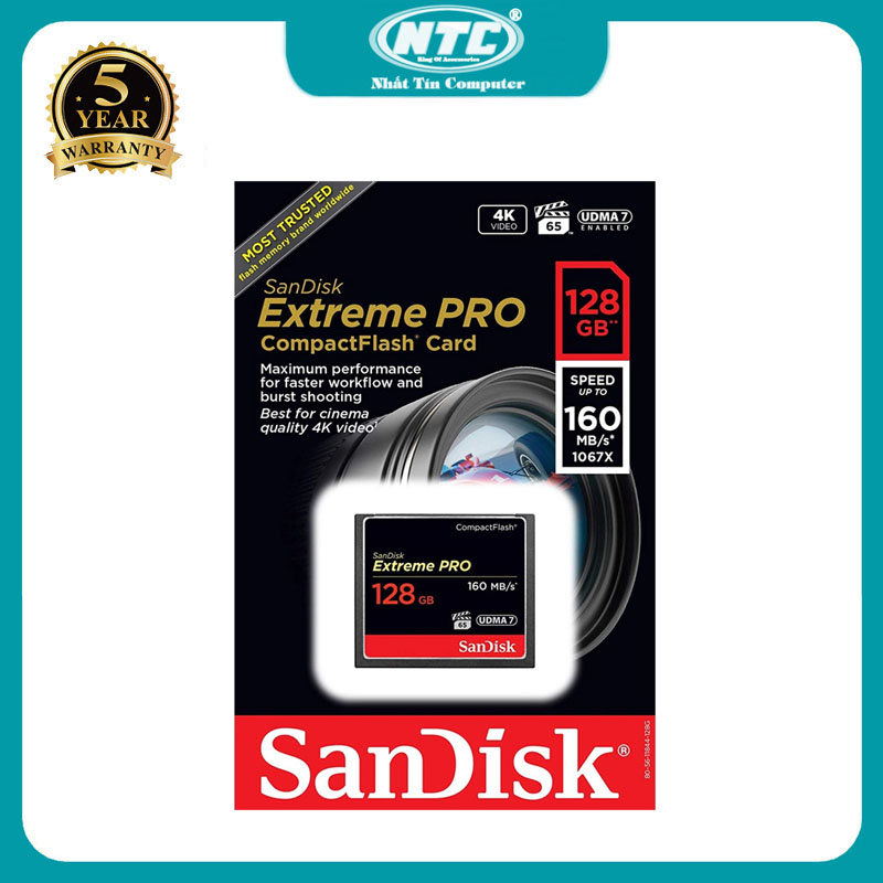 Thẻ nhớ compactflash sandisk extreme pro 1067x 128gb đọc 160mb/s ghi 150mb/s - cho máy cơ chuyên dụng