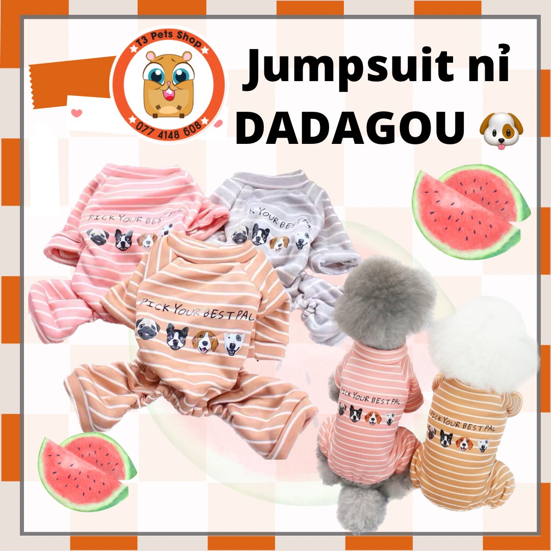 Jumsuit Dadagou sọc ngang vải dày cho chó mèo