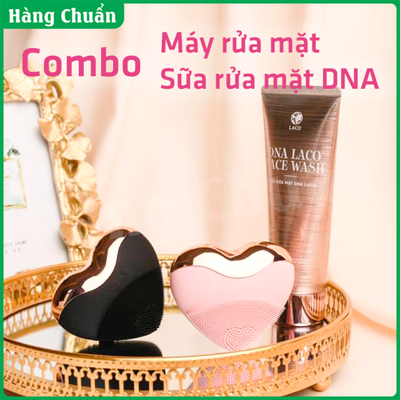 Hàng Chuẩn - Combo Máy rửa mặt Laco Luxury trái tim và Sữa rửa mặt Laco DNA - Làm sạch, phục hồi da với DNA cá hồi - Tăng độ đàn hồi cho da, se khít thu nhỏ lỗ chân lông, giúp nhỏ mặt săn chắc cơ mặt