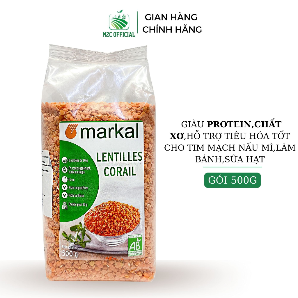 Đậu lăng đỏ cam san hô hữu cơ Markal 500g cung cấp protein,khoáng chất