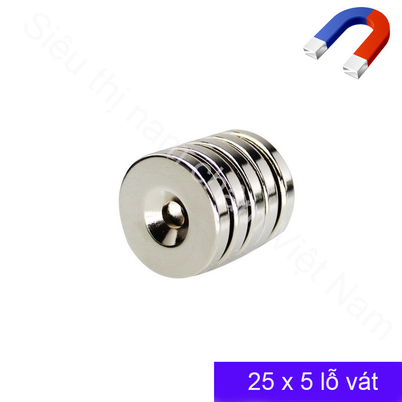 Nam châm 25x5 lỗ vát siêu mạnh, nam châm đất hiếm