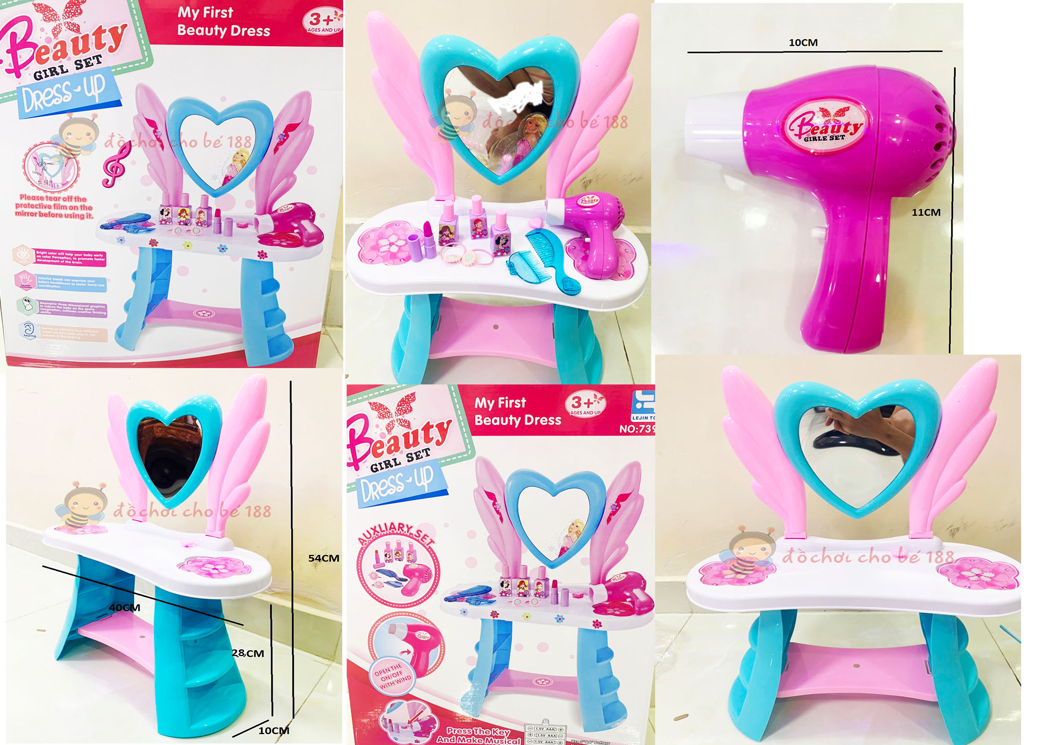 Bàn trang điểm cho bé Bộ Trang Điểm Cho Bé Bằng Đồ Chơi có pin nhạc
