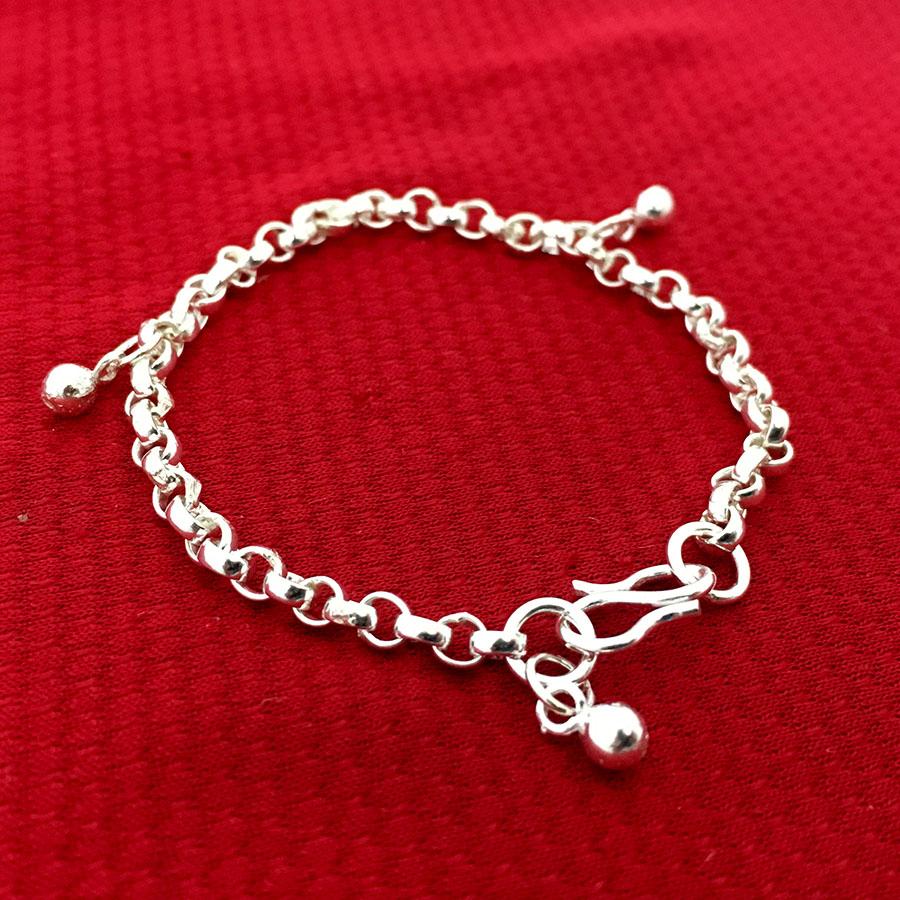Vòng tay trẻ con, lắc tay trẻ con bạc ta không xi mạ cho bé từ 1-7 tuổi giúp bé kị gió tránh tác nhân bên ngoài - LMVTE11